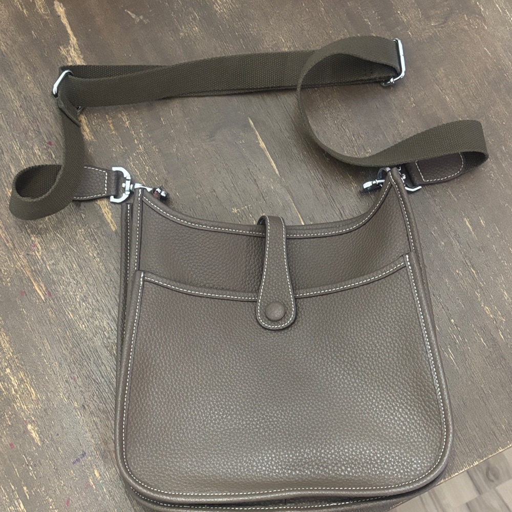 Gray/Brown Leather Crossbody Bag